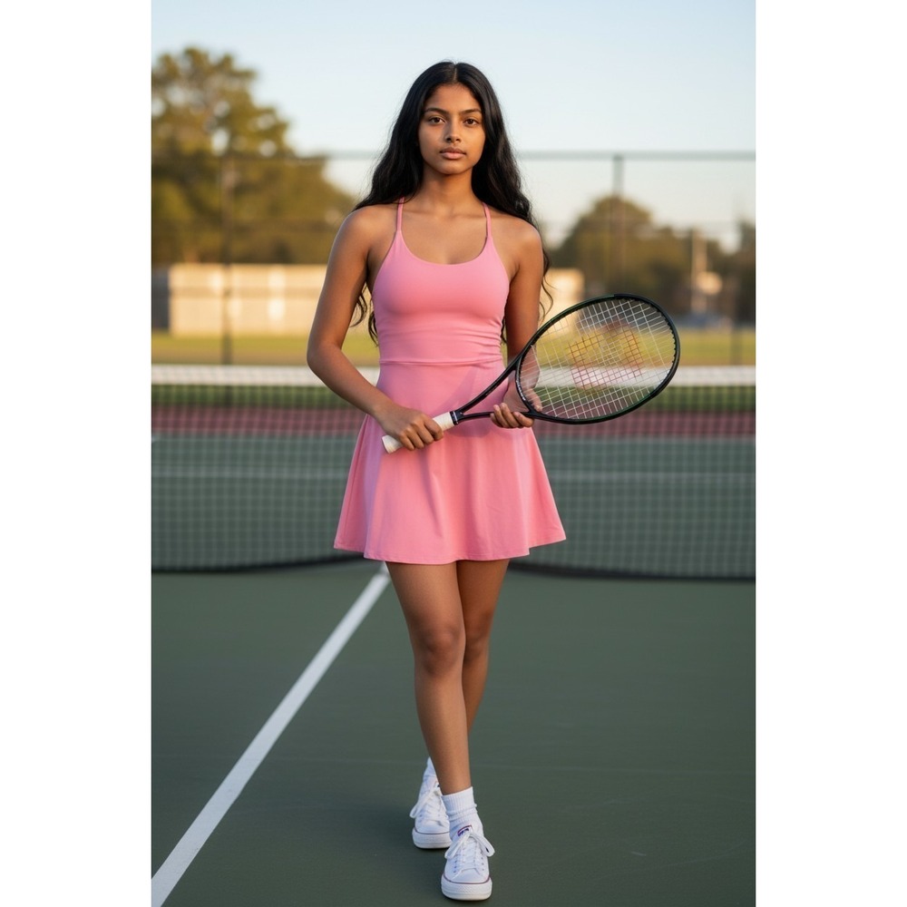 Halara Pink easy-peasy Dress XS Crisscross Back Built-in Shorts Activewear